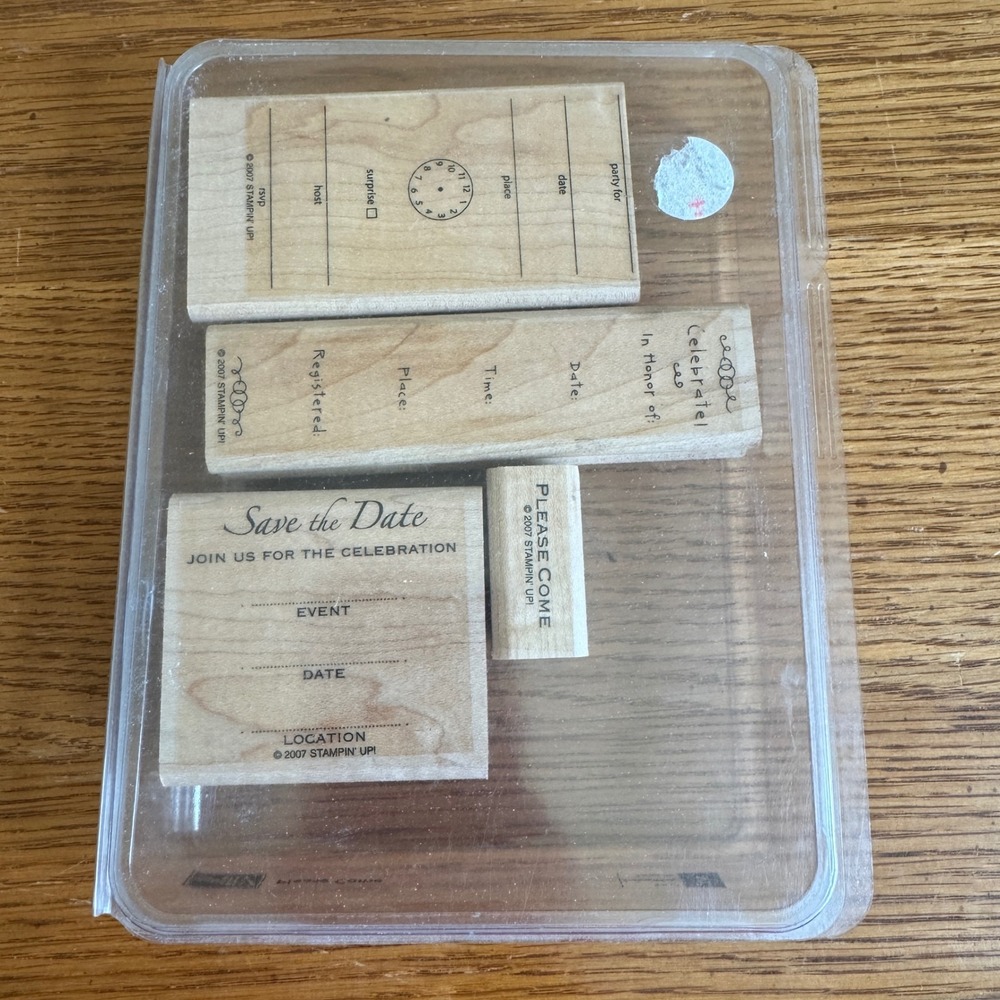 Stampin Up Please Come Wood Mount Rubber Stamp Set Save the Date Invitation RSVP
